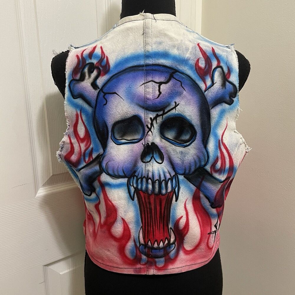 Vintage 80s Guns N Roses Airbrush Booty Short Denim Vest Set J. Neyrot Miami Art - Picture 6 of 14